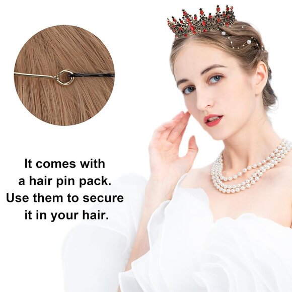 Gothic Crown Tiara for Women Queen of Hearts Costume Halloween Party Accessory - Picture 4 of 7